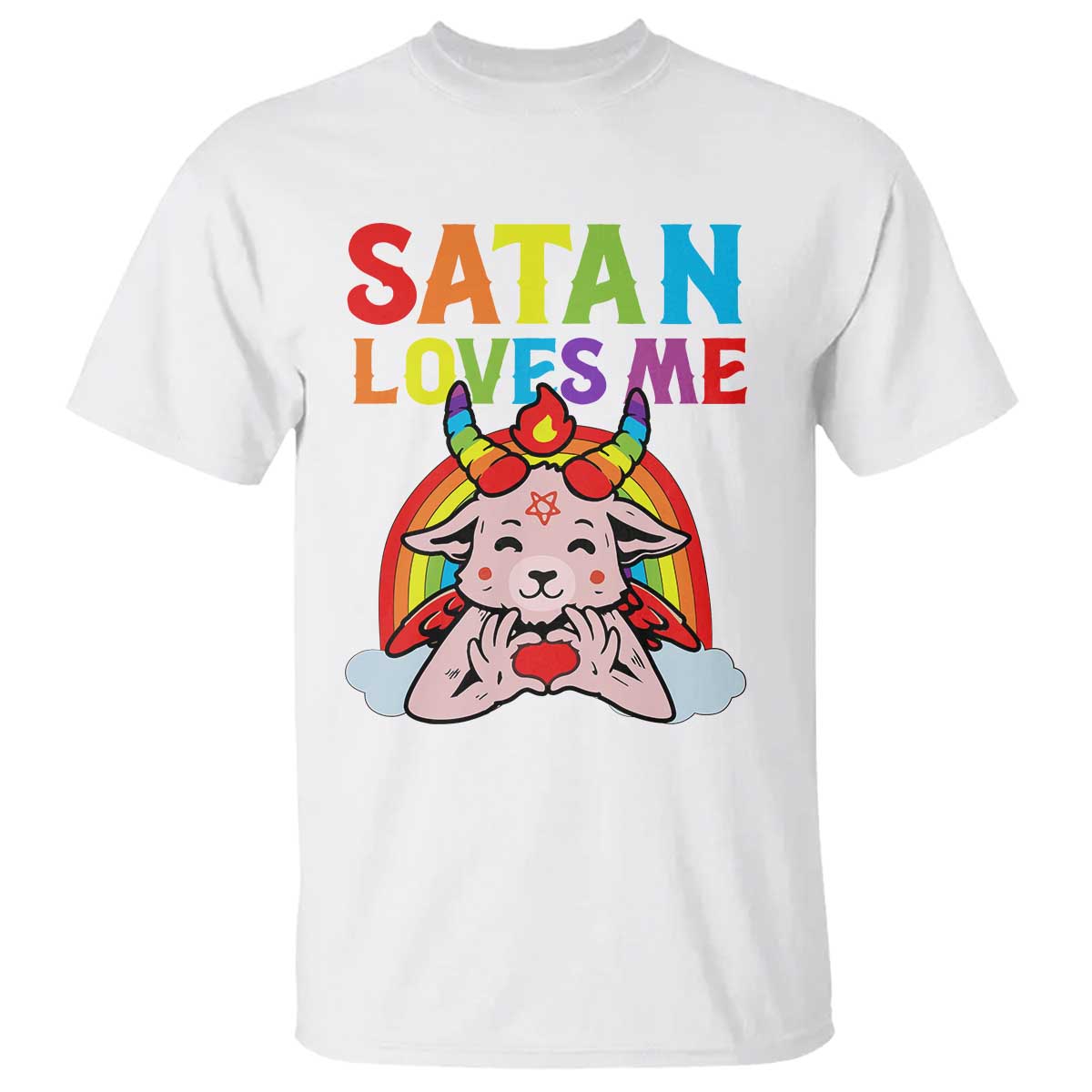 Funny Halloween T Shirt Satan Loves Me Rainbow Goat - Wonder Print Shop