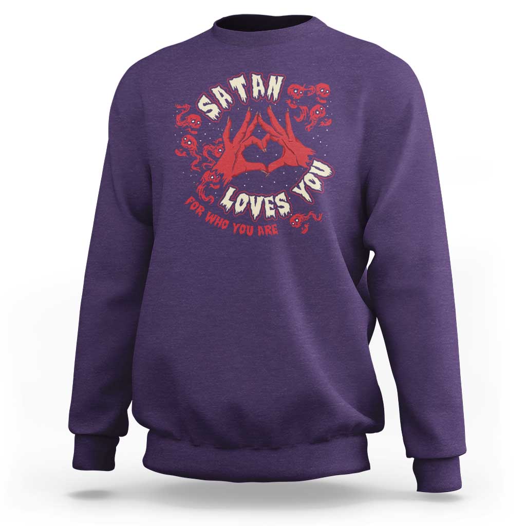 Funny Halloween Sweatshirt Satan Loves You For Who You Are - Wonder Print Shop