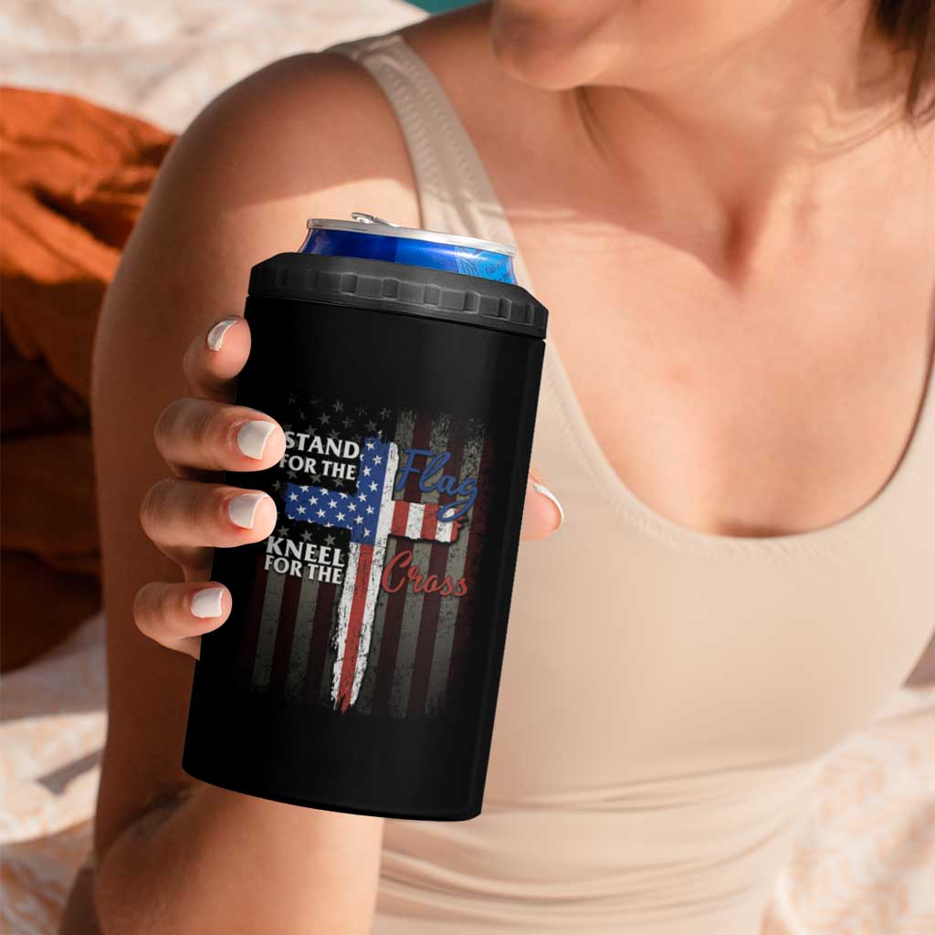 Christian American Patriotic 4 in 1 Can Cooler Tumbler Stand For The Flag Kneel For The Cross