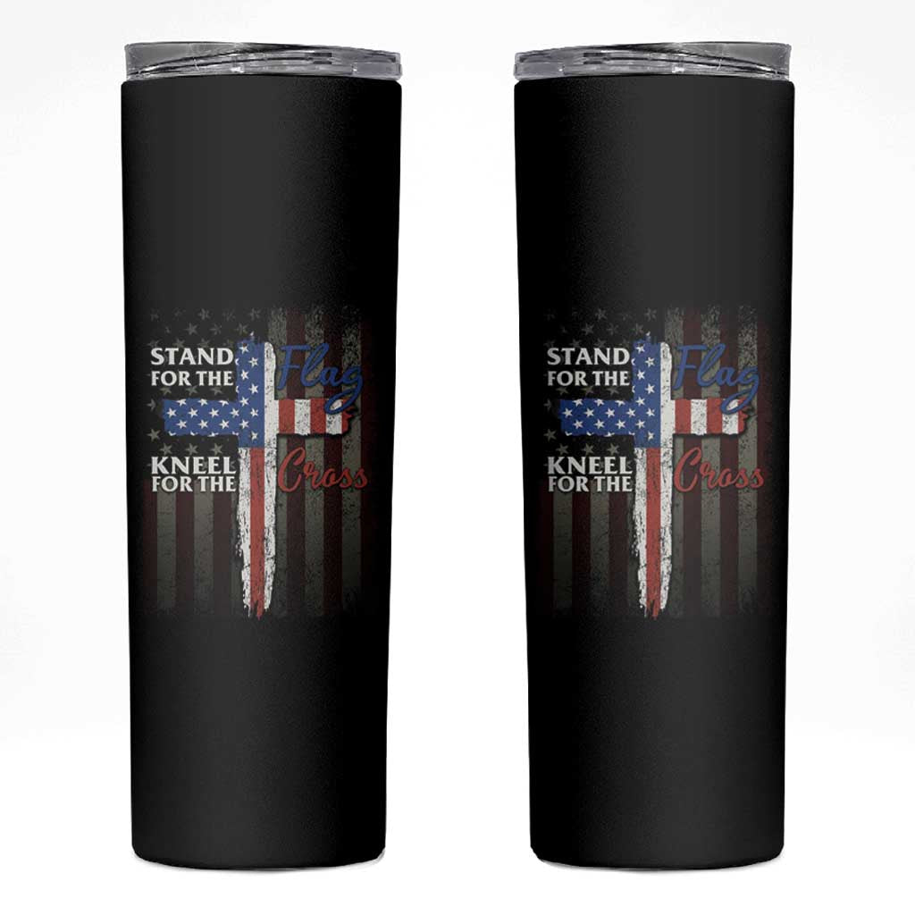 Christian American Patriotic Skinny Tumbler Stand For The Flag Kneel For The Cross