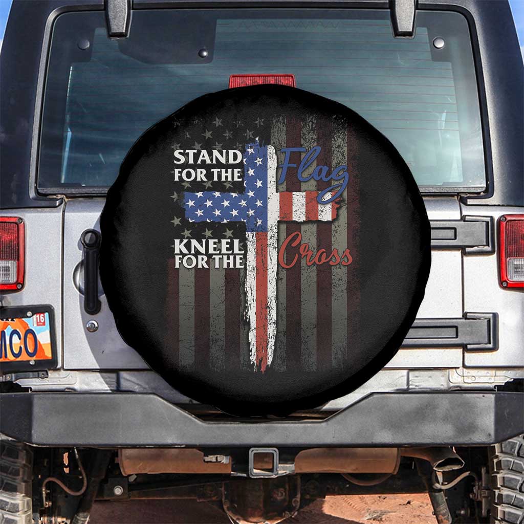 Christian American Patriotic Spare Tire Cover Stand For The Flag Kneel For The Cross