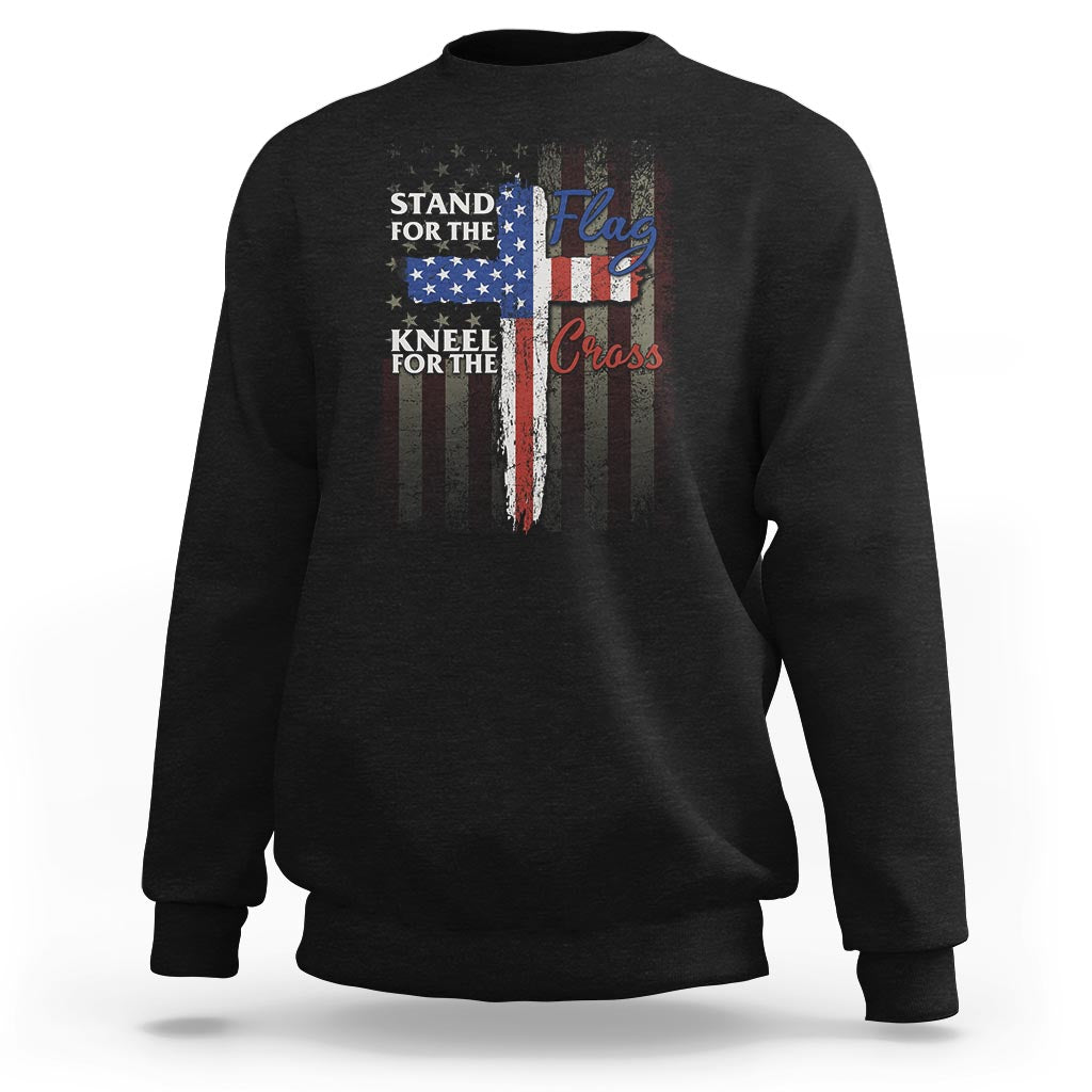 Christian American Patriotic Sweatshirt Stand For The Flag Kneel For The Cross - Wonder Print Shop