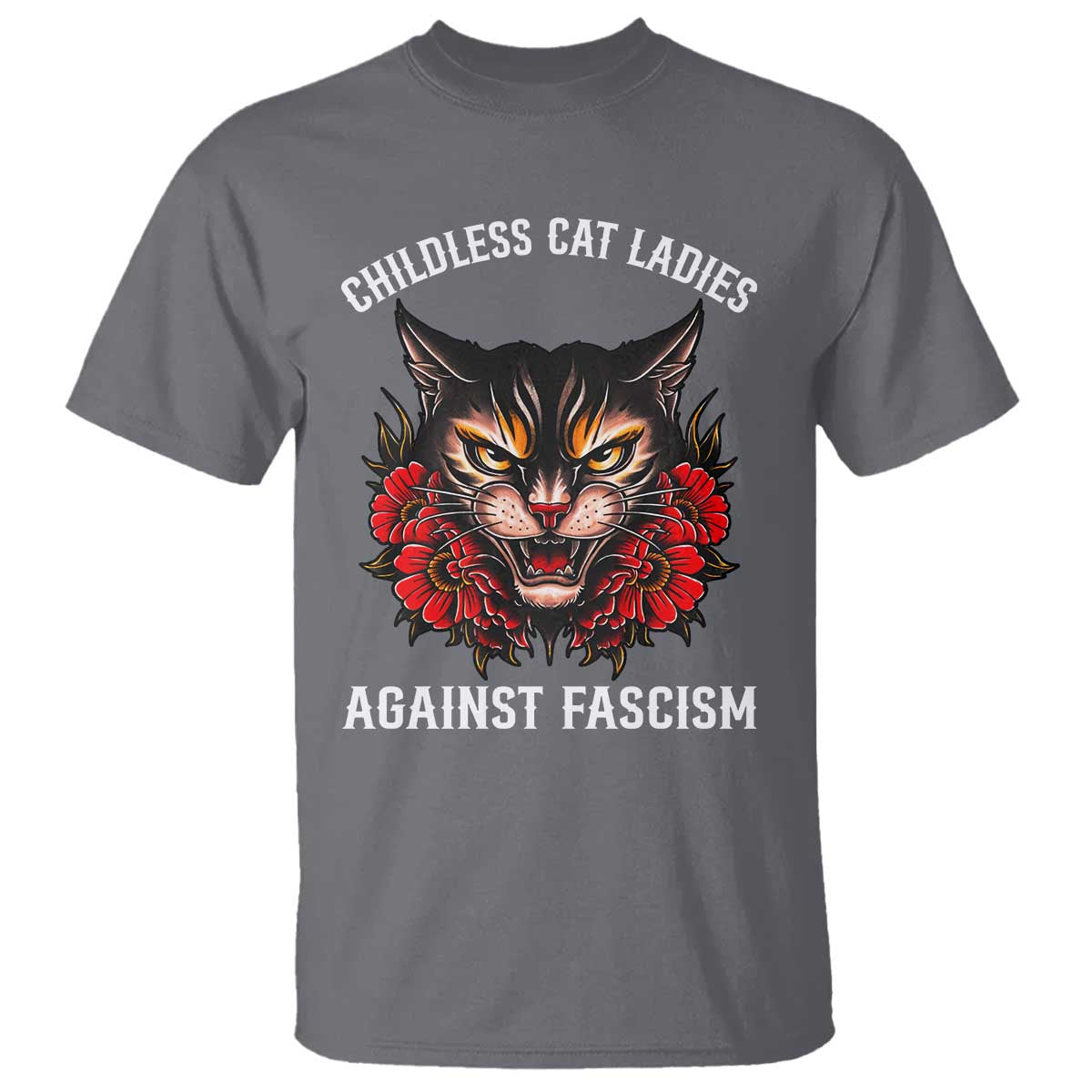 Childless Cat Ladies T Shirt Against Fascism Traditional Tattoo Cat - Wonder Print Shop