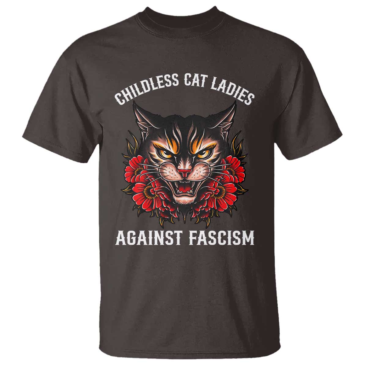 Childless Cat Ladies T Shirt Against Fascism Traditional Tattoo Cat - Wonder Print Shop
