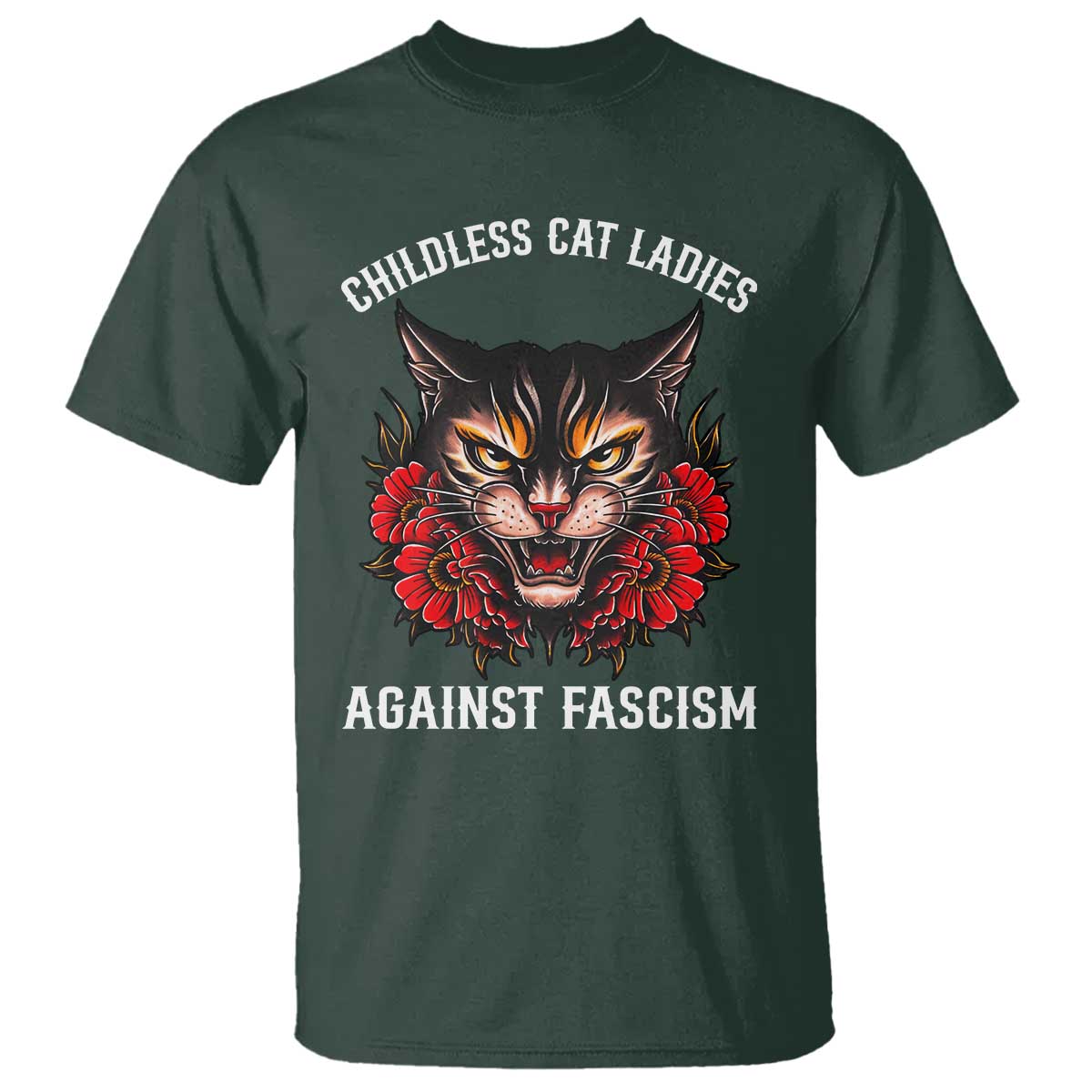 Childless Cat Ladies T Shirt Against Fascism Traditional Tattoo Cat - Wonder Print Shop