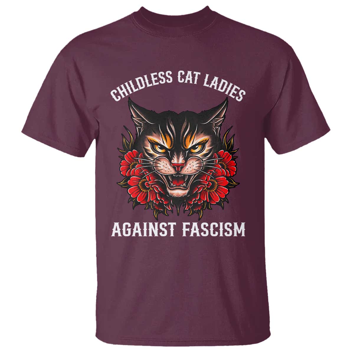 Childless Cat Ladies T Shirt Against Fascism Traditional Tattoo Cat - Wonder Print Shop