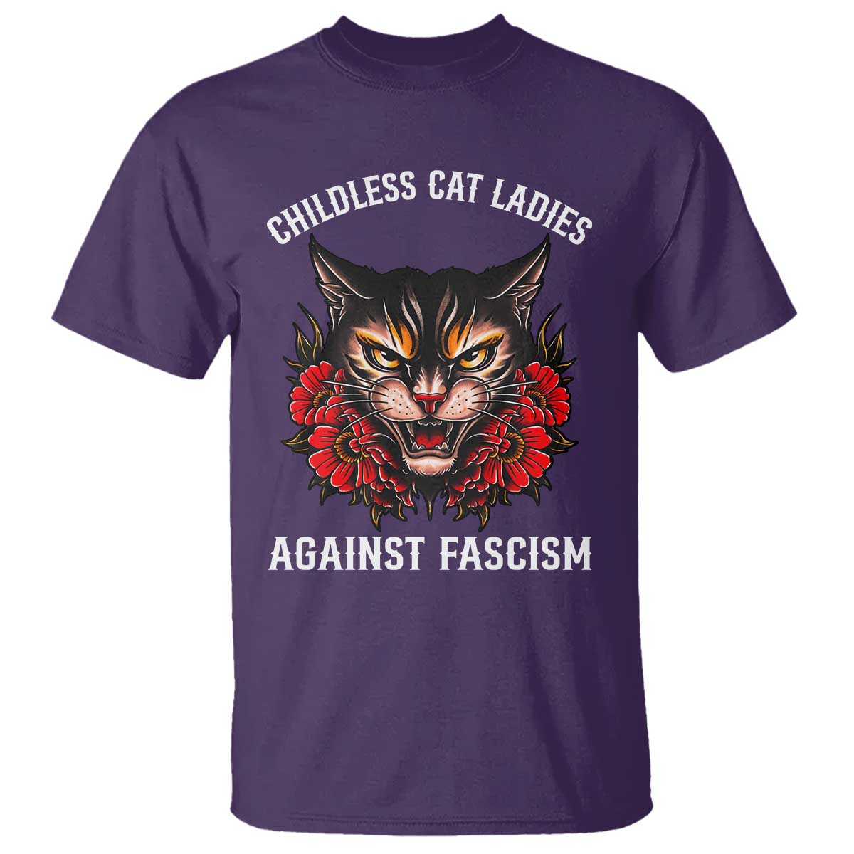 Childless Cat Ladies T Shirt Against Fascism Traditional Tattoo Cat - Wonder Print Shop