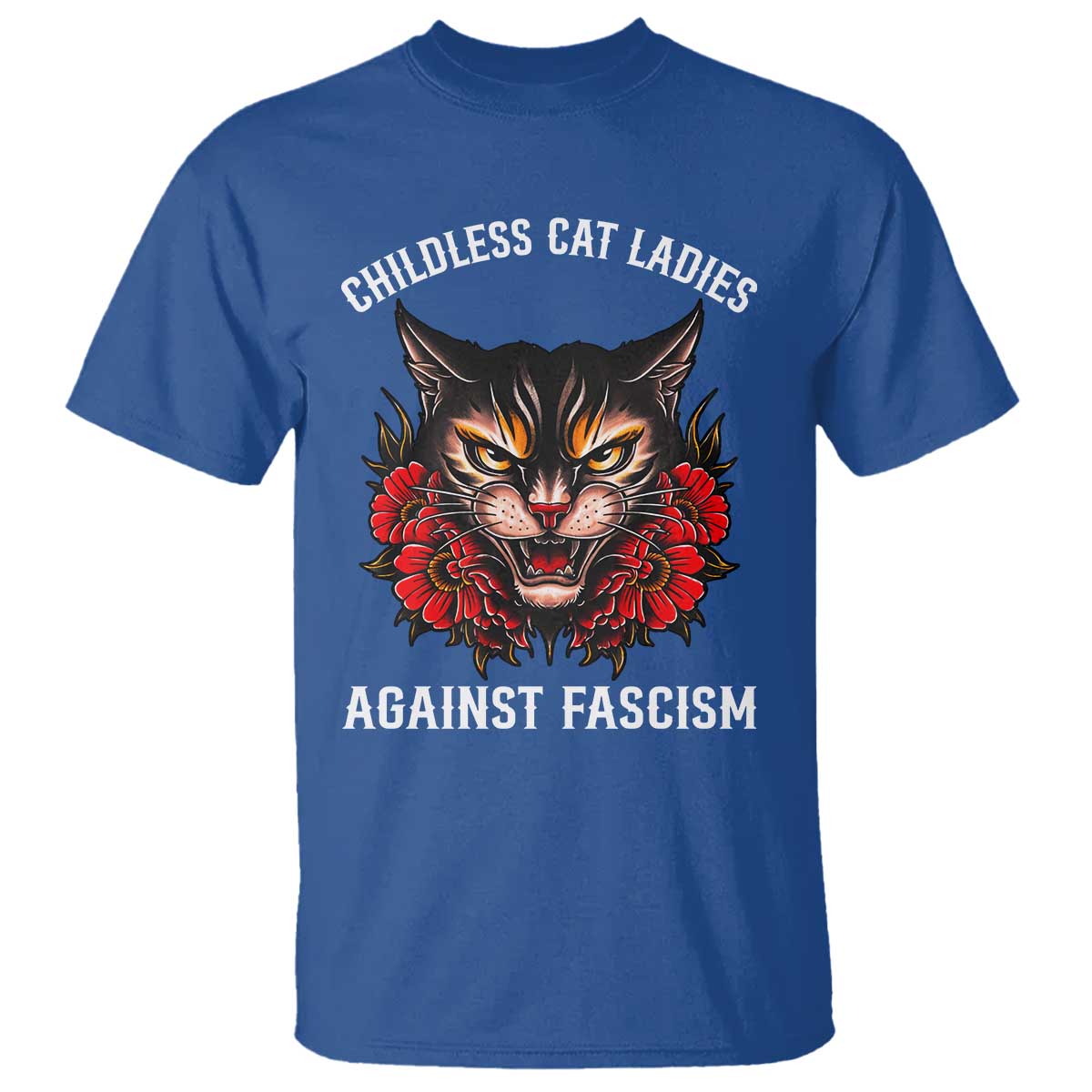 Childless Cat Ladies T Shirt Against Fascism Traditional Tattoo Cat - Wonder Print Shop