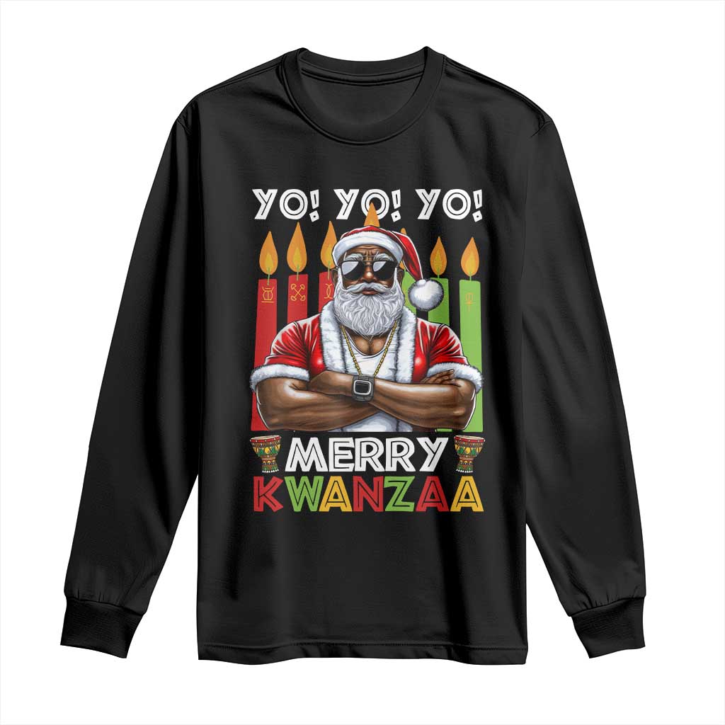 Merry Kwanzaa Long Sleeve Shirt African American Santa Black Christmas