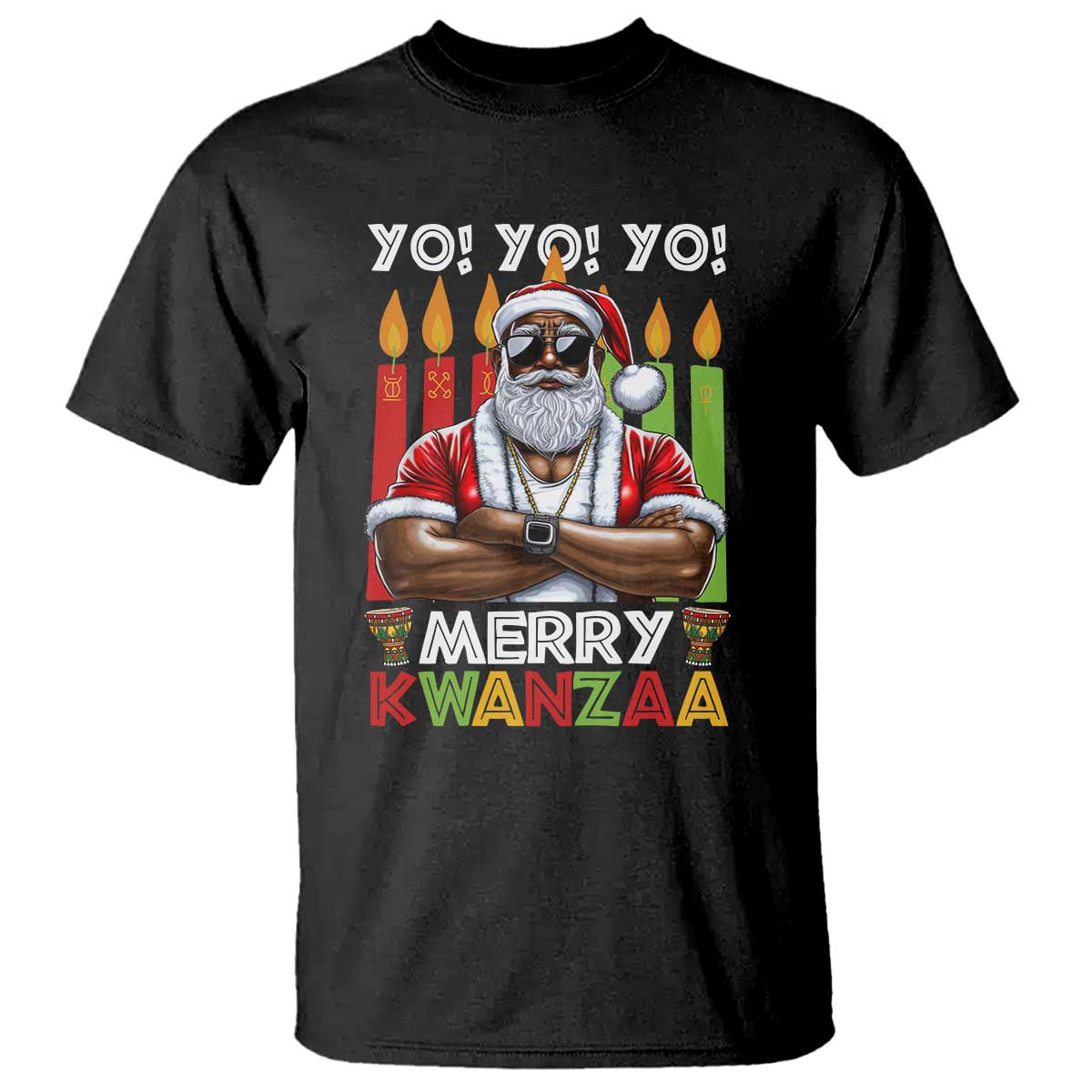 Merry Kwanzaa T Shirt African American Santa Black Christmas - Wonder Print Shop