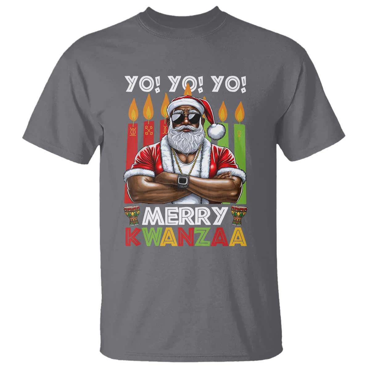 Merry Kwanzaa T Shirt African American Santa Black Christmas - Wonder Print Shop