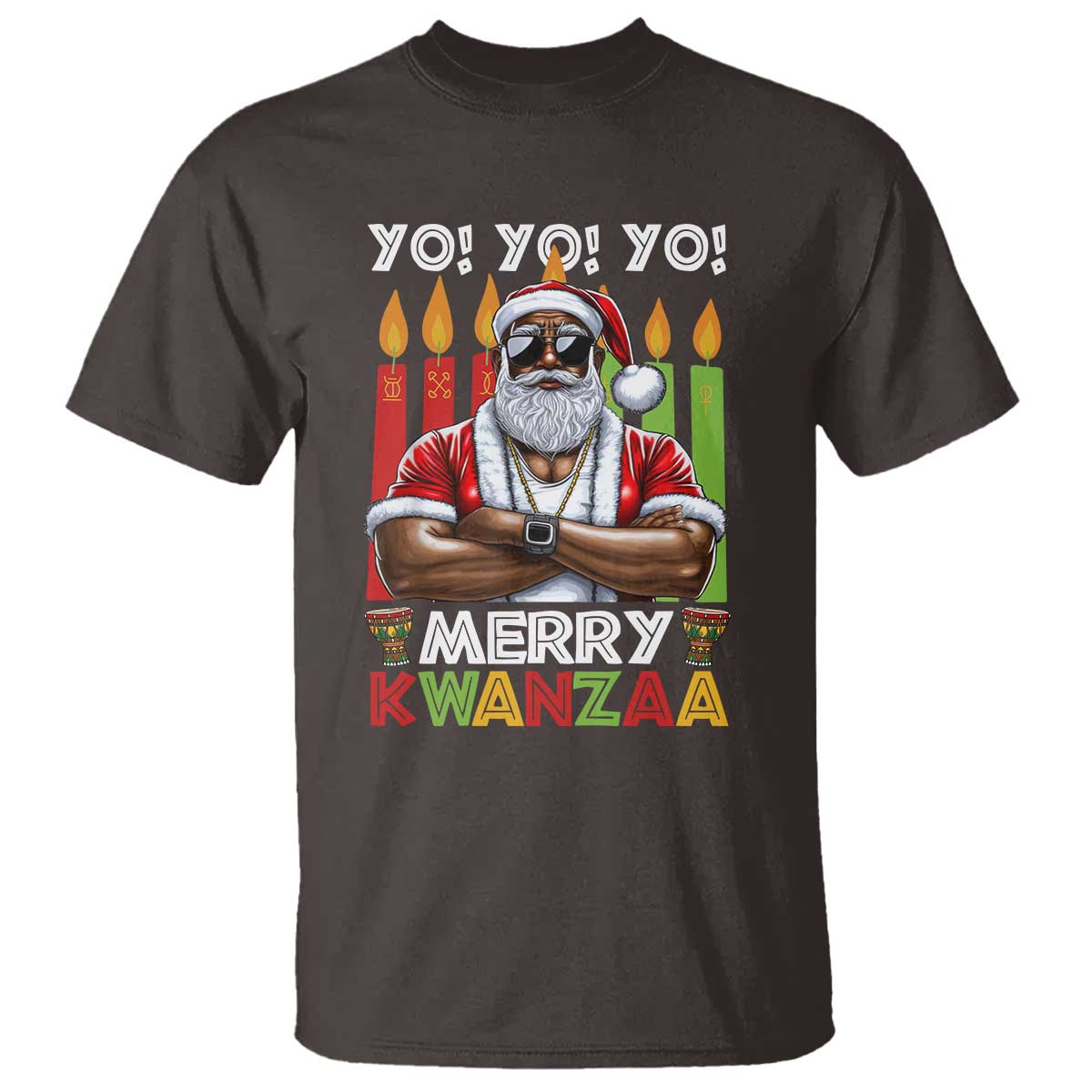 Merry Kwanzaa T Shirt African American Santa Black Christmas - Wonder Print Shop