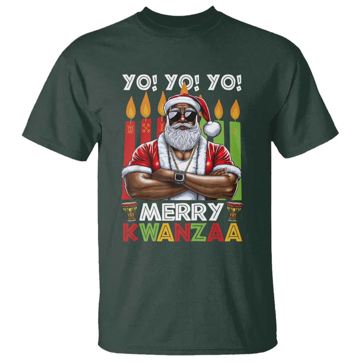Merry Kwanzaa T Shirt African American Santa Black Christmas - Wonder Print Shop