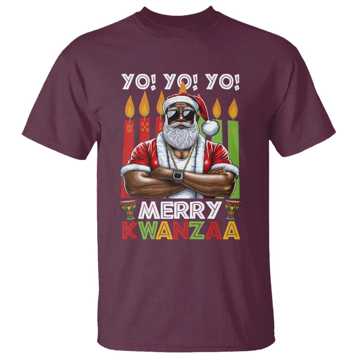 Merry Kwanzaa T Shirt African American Santa Black Christmas - Wonder Print Shop