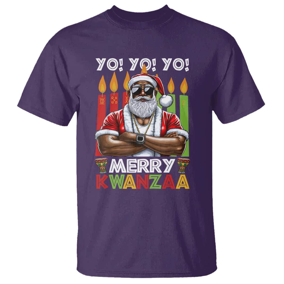 Merry Kwanzaa T Shirt African American Santa Black Christmas - Wonder Print Shop
