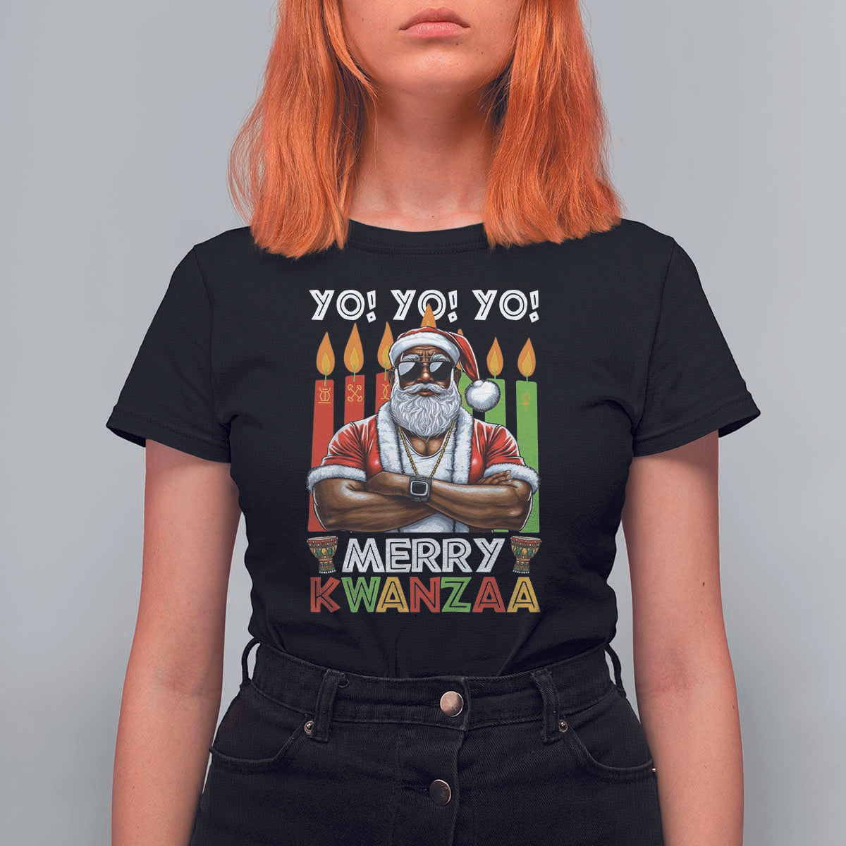 Merry Kwanzaa T Shirt For Women African American Santa Black Christmas - Wonder Print Shop