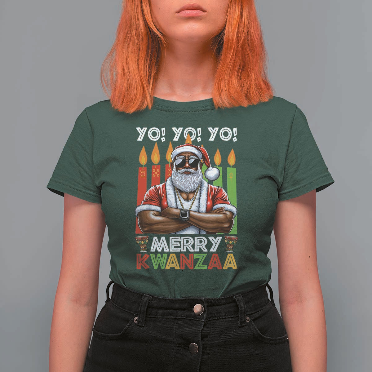 Merry Kwanzaa T Shirt For Women African American Santa Black Christmas - Wonder Print Shop