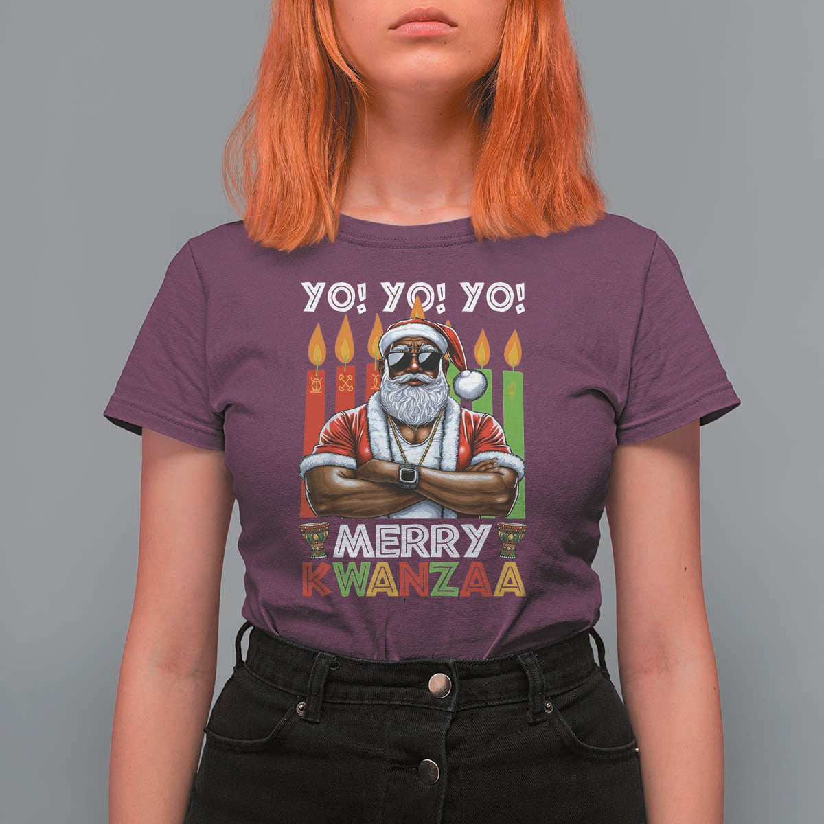 Merry Kwanzaa T Shirt For Women African American Santa Black Christmas - Wonder Print Shop