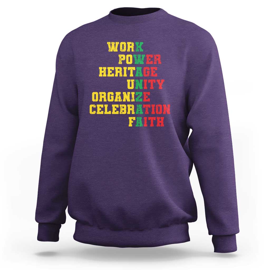 Kwanzaa Sweatshirt Work Power Heritage Unity Organize Celebration Faith - Wonder Print Shop