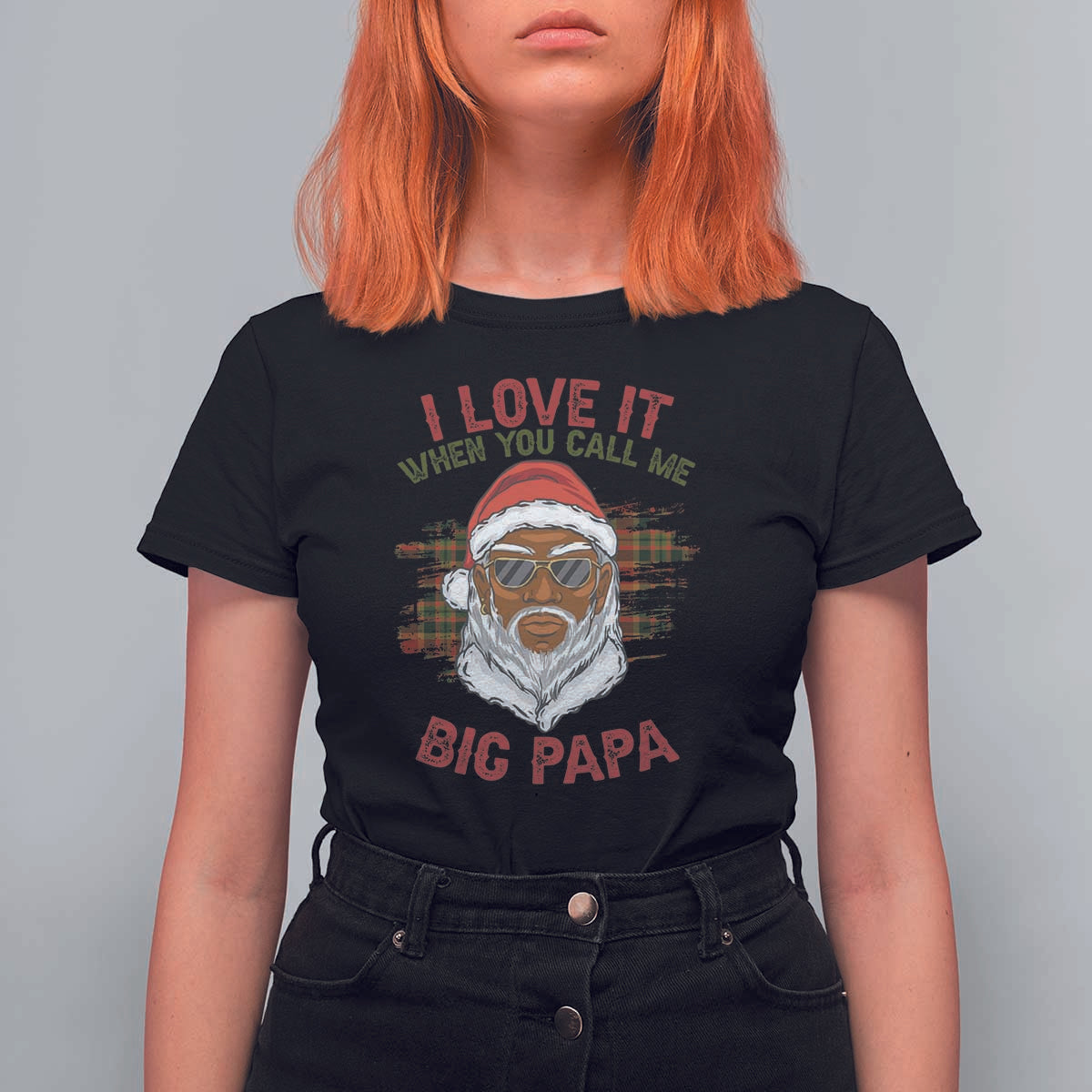 African American Santa Kwanzaa T Shirt For Women I Love It When You Call Me Big Papa - Wonder Print Shop