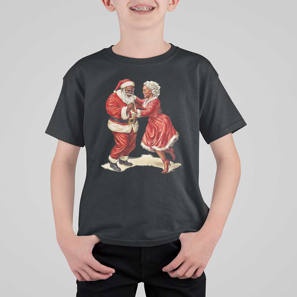 African American Christmas T Shirt For Kid Black Santa Mr Mrs Claus Dancing - Wonder Print Shop