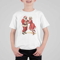 African American Christmas T Shirt For Kid Black Santa Mr Mrs Claus Dancing - Wonder Print Shop