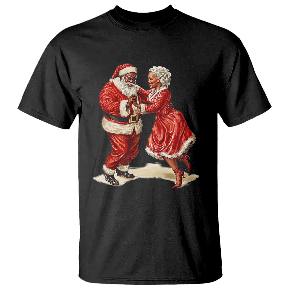 African American Christmas T Shirt Black Santa Mr Mrs Claus Dancing - Wonder Print Shop