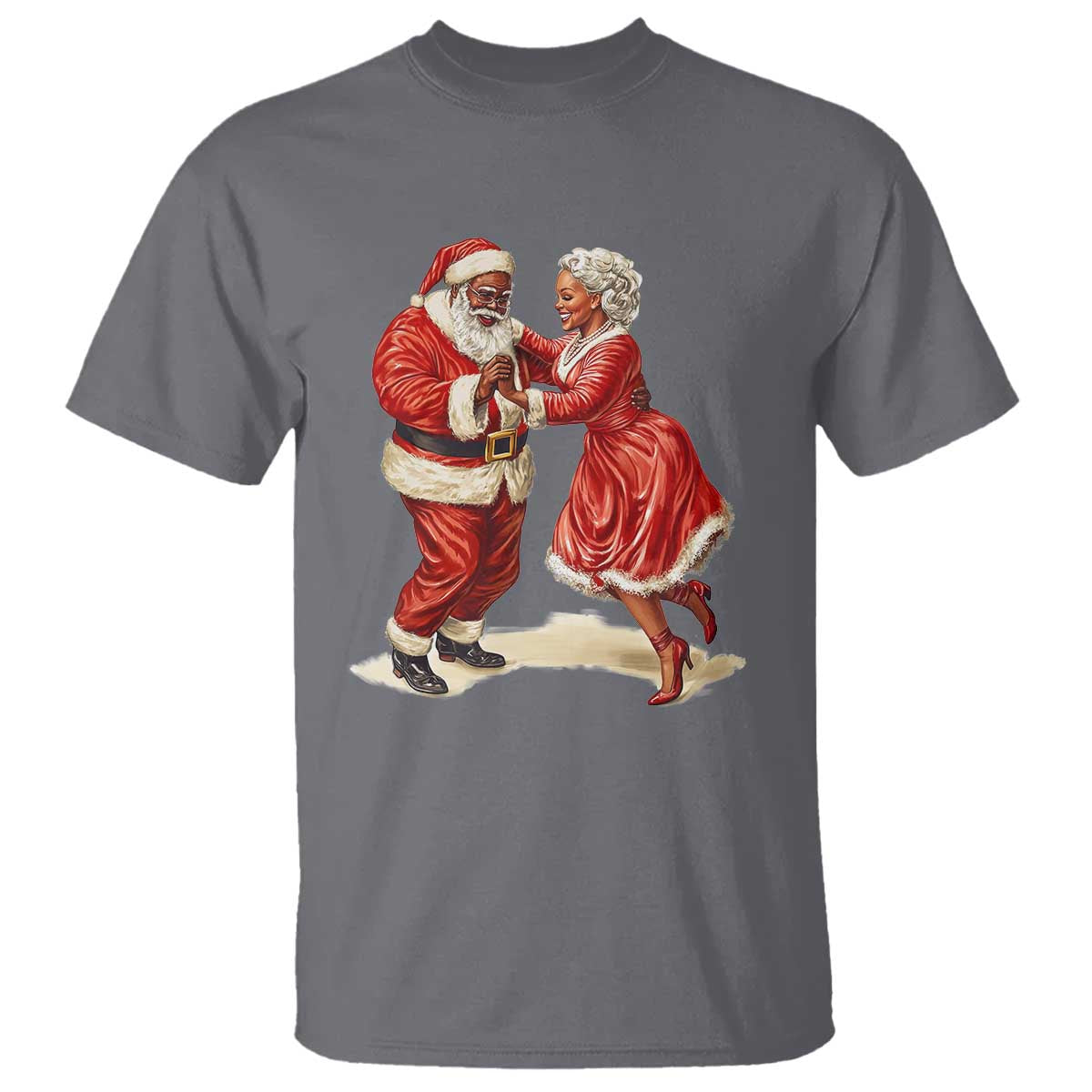 African American Christmas T Shirt Black Santa Mr Mrs Claus Dancing - Wonder Print Shop