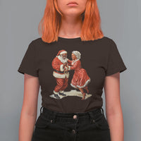 African American Christmas T Shirt For Women Black Santa Mr Mrs Claus Dancing - Wonder Print Shop