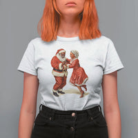 African American Christmas T Shirt For Women Black Santa Mr Mrs Claus Dancing - Wonder Print Shop