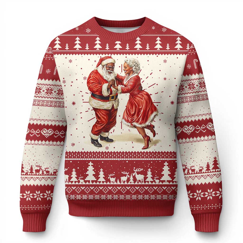 African American Xmas Ugly Christmas Sweater Black Santa Mr Mrs Claus Dancing - Wonder Print Shop