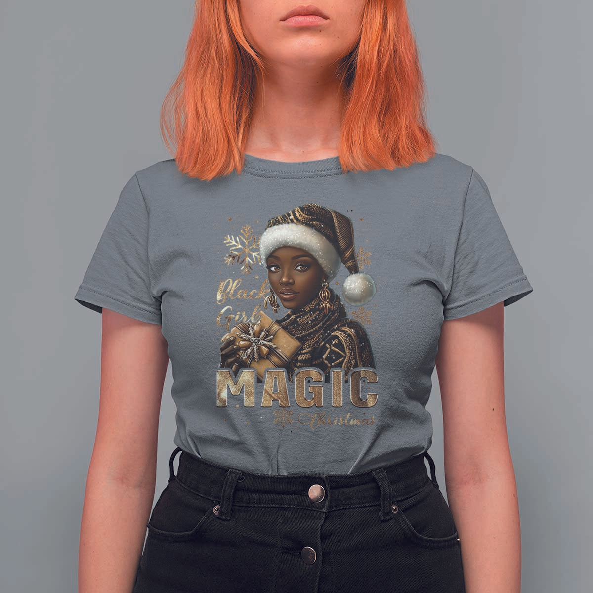 Xmas Melanin Black Girl Magic T Shirt For Women - Wonder Print Shop