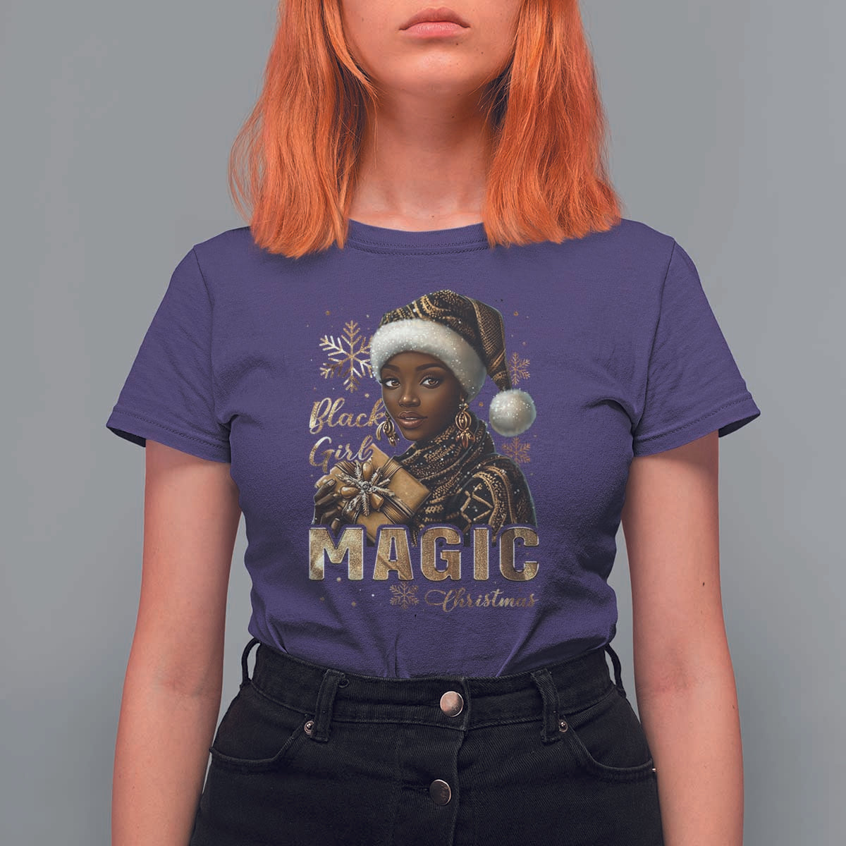Xmas Melanin Black Girl Magic T Shirt For Women - Wonder Print Shop