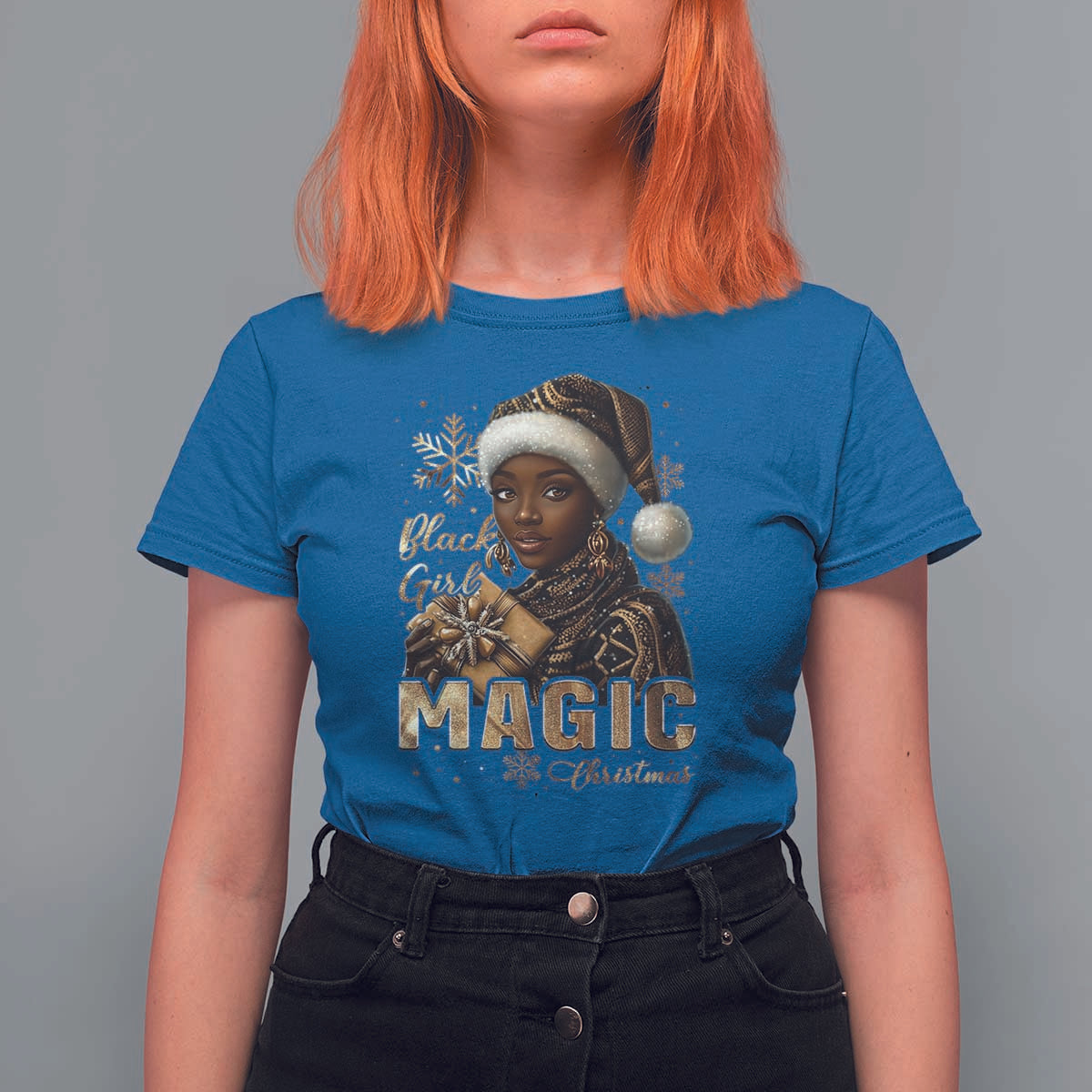 Xmas Melanin Black Girl Magic T Shirt For Women - Wonder Print Shop
