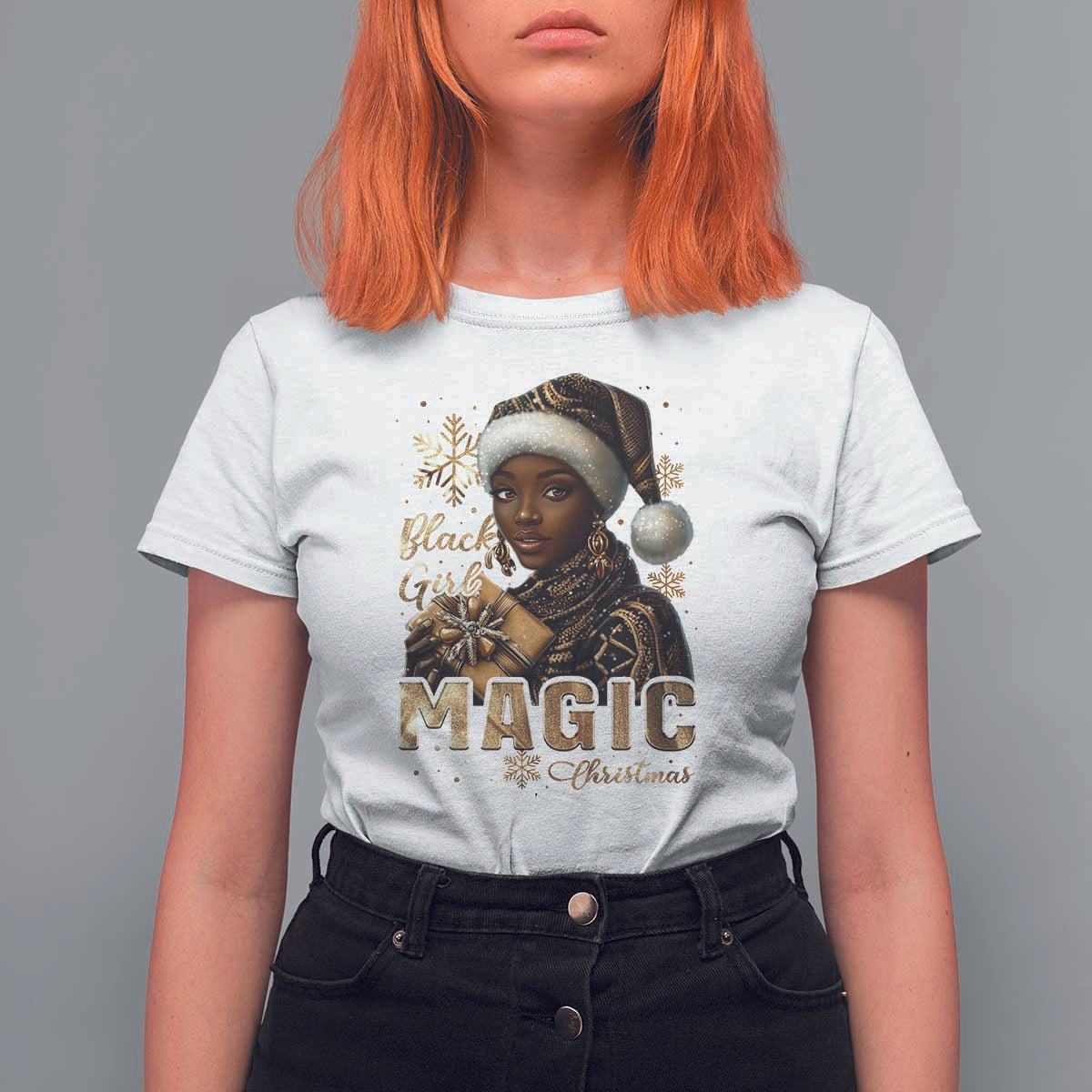 Xmas Melanin Black Girl Magic T Shirt For Women - Wonder Print Shop