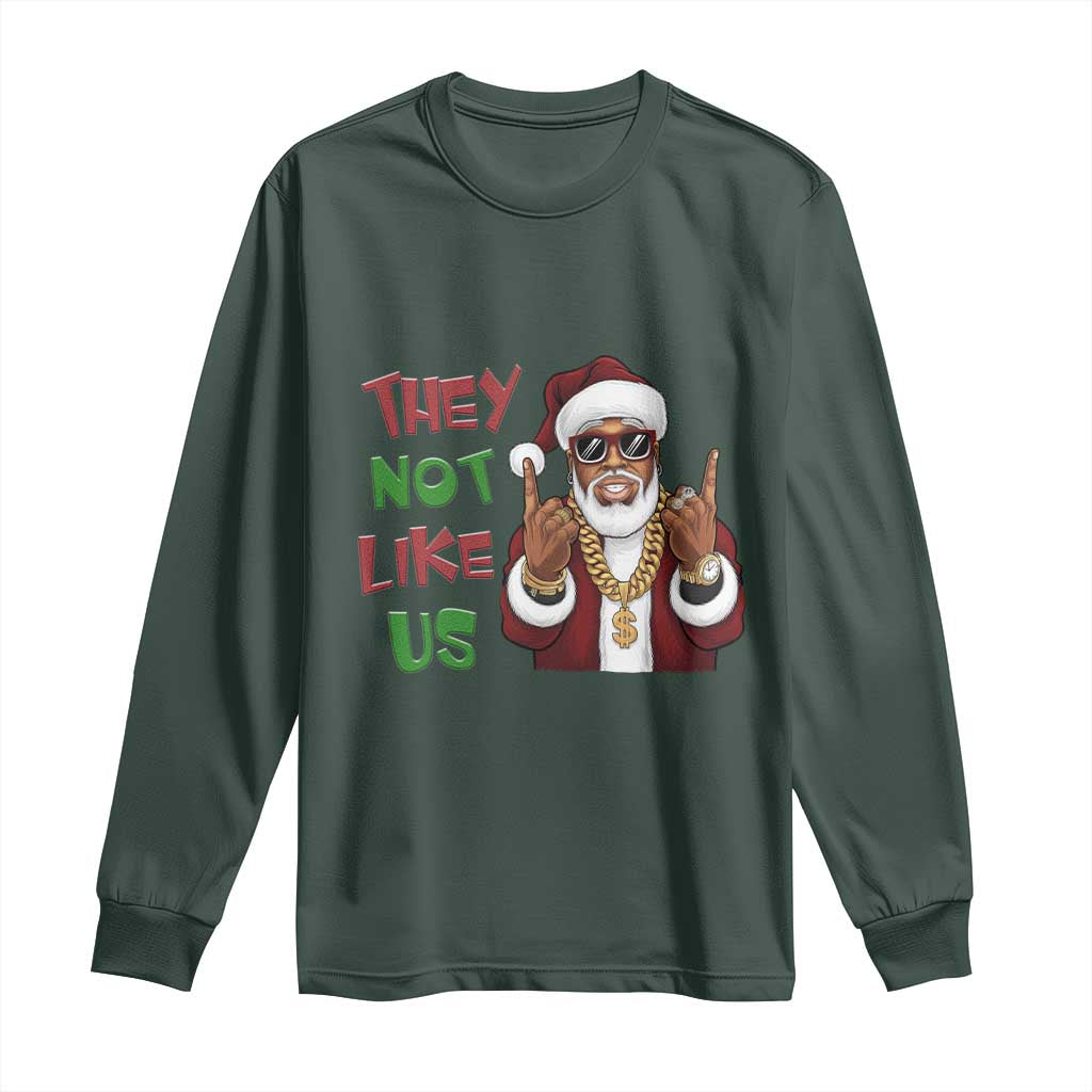 Funny Xmas Hiphop Black Santa Long Sleeve Shirt They Not Like Us African American Christmas