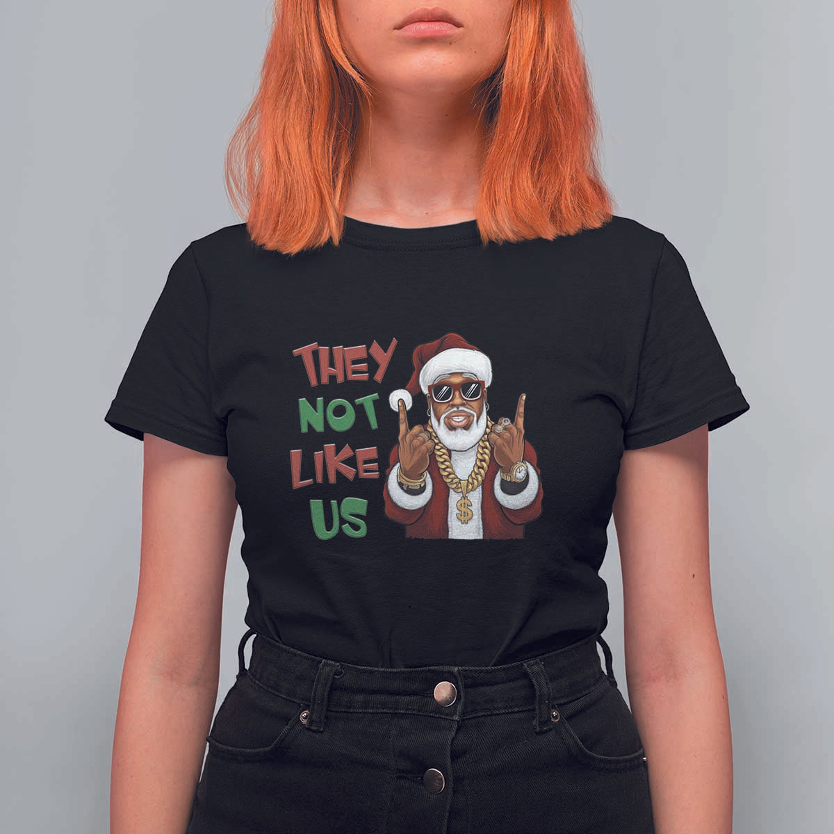 Funny Xmas Hiphop Black Santa T Shirt For Women They Not Like Us African American Christmas - Wonder Print Shop
