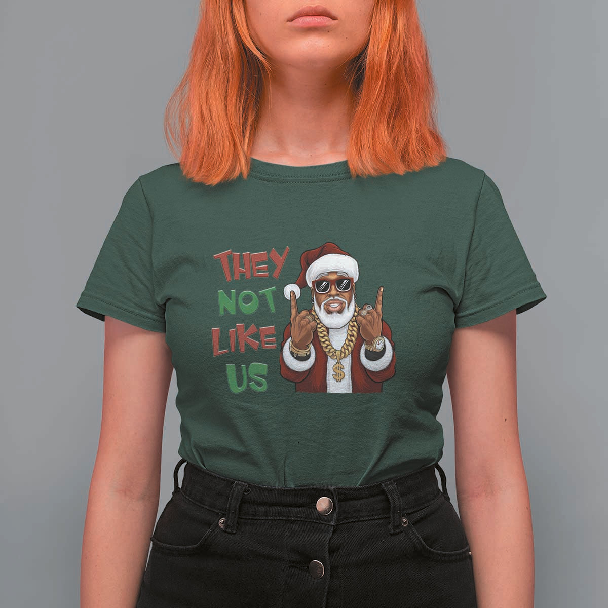 Funny Xmas Hiphop Black Santa T Shirt For Women They Not Like Us African American Christmas - Wonder Print Shop