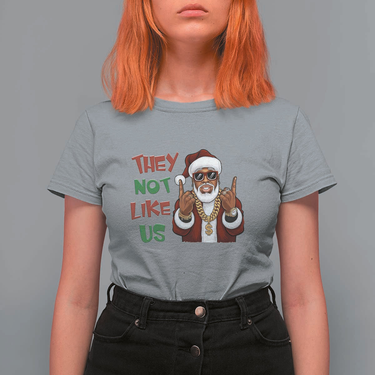 Funny Xmas Hiphop Black Santa T Shirt For Women They Not Like Us African American Christmas - Wonder Print Shop