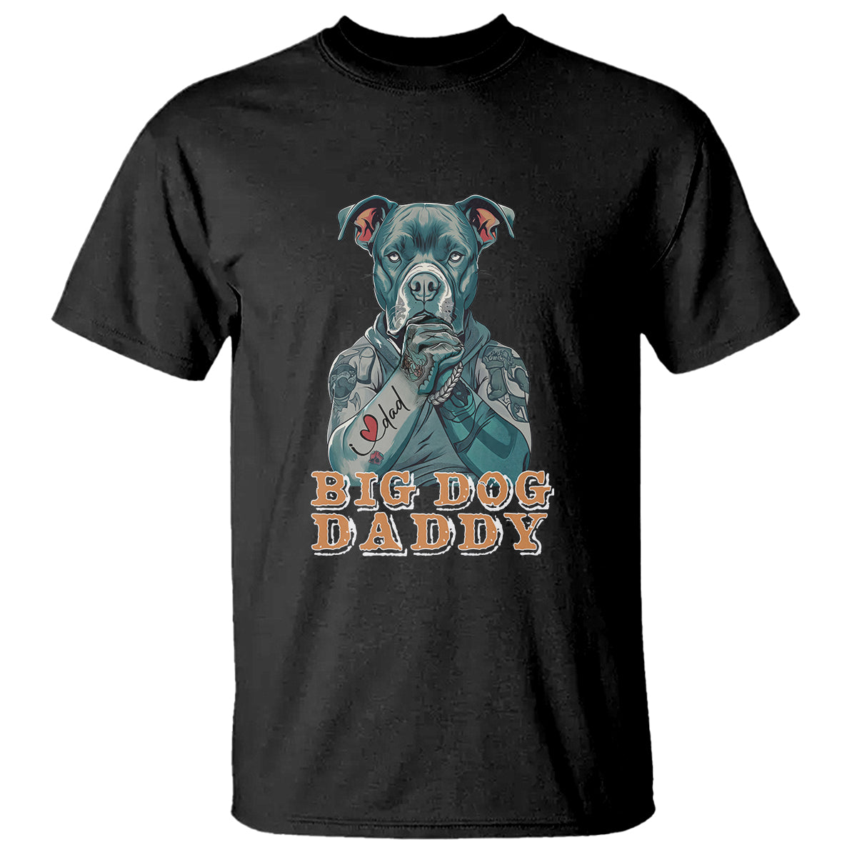Dog Dad T Shirt Pitbull Dog Tattoo I Love Dad Father's Day Dog Lover - Wonder Print Shop