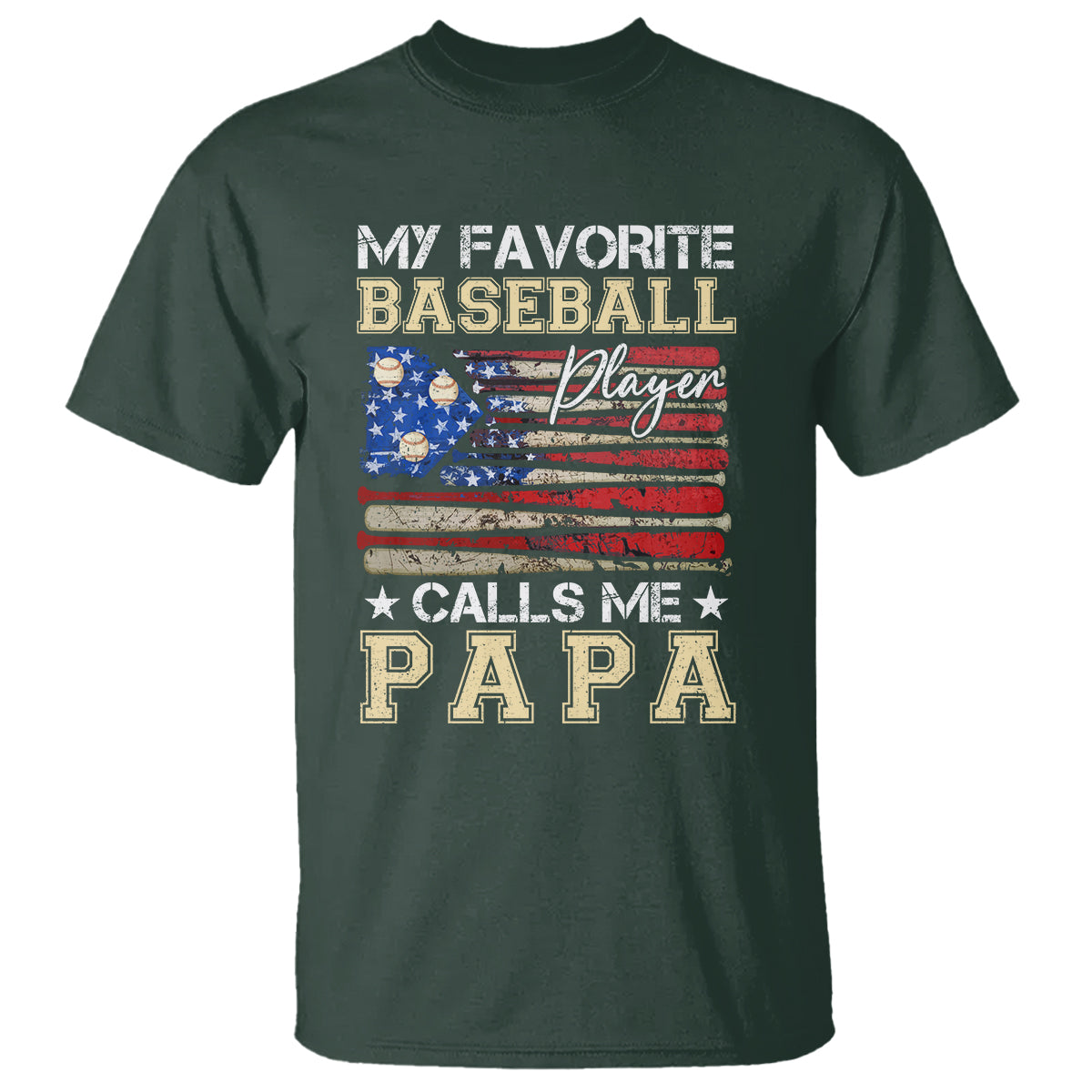 Baseball Dad T Shirt My Favorite Baseball Player Calls Me Papa Father's Day - Wonder Print Shop