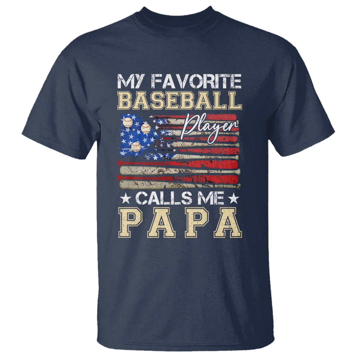 Baseball Dad T Shirt My Favorite Baseball Player Calls Me Papa Father's Day - Wonder Print Shop