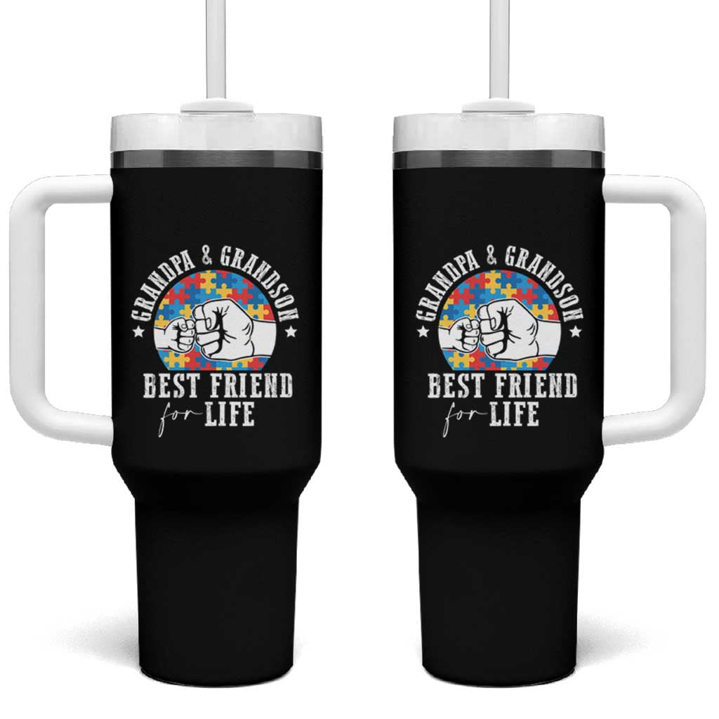 Autism Awareness Tumbler With Handle Grandpa Grandson Best Friend For Life Father's Day