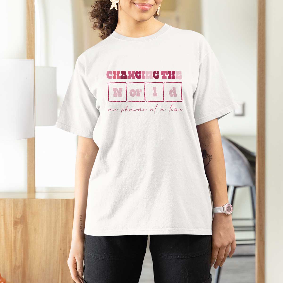 Teacher T Shirt For Women Changing The World One Phoneme At A Time - Wonder Print Shop