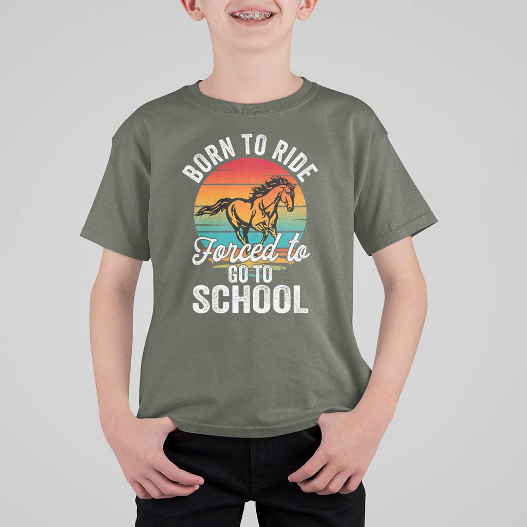 Funny Born Ride Horse Forced To Go To School Racing Kids T Shirt For Kid - Wonder Print Shop