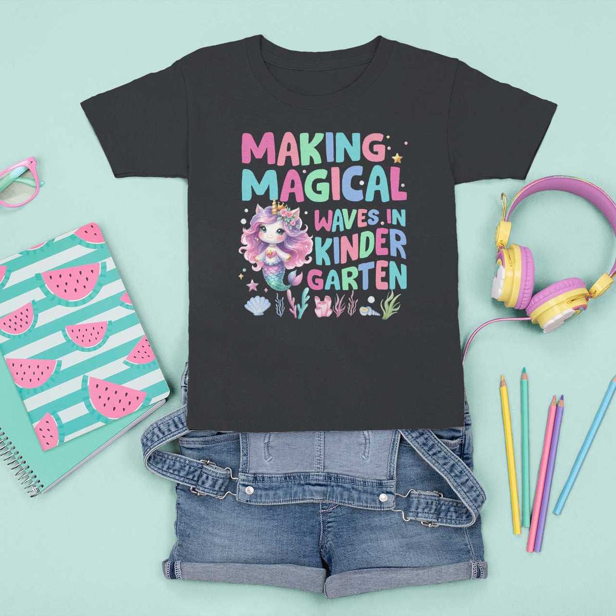 Kindergarten Mermaid Unicorn T Shirt For Kid Making Magical Waves In Kindergarten - Wonder Print Shop