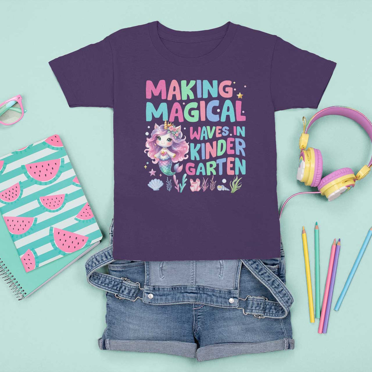 Kindergarten Mermaid Unicorn T Shirt For Kid Making Magical Waves In Kindergarten - Wonder Print Shop