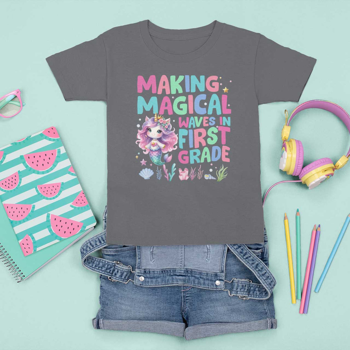 1st Grade Mermaid Unicorn T Shirt For Kid Making Magical Waves In First Grade - Wonder Print Shop