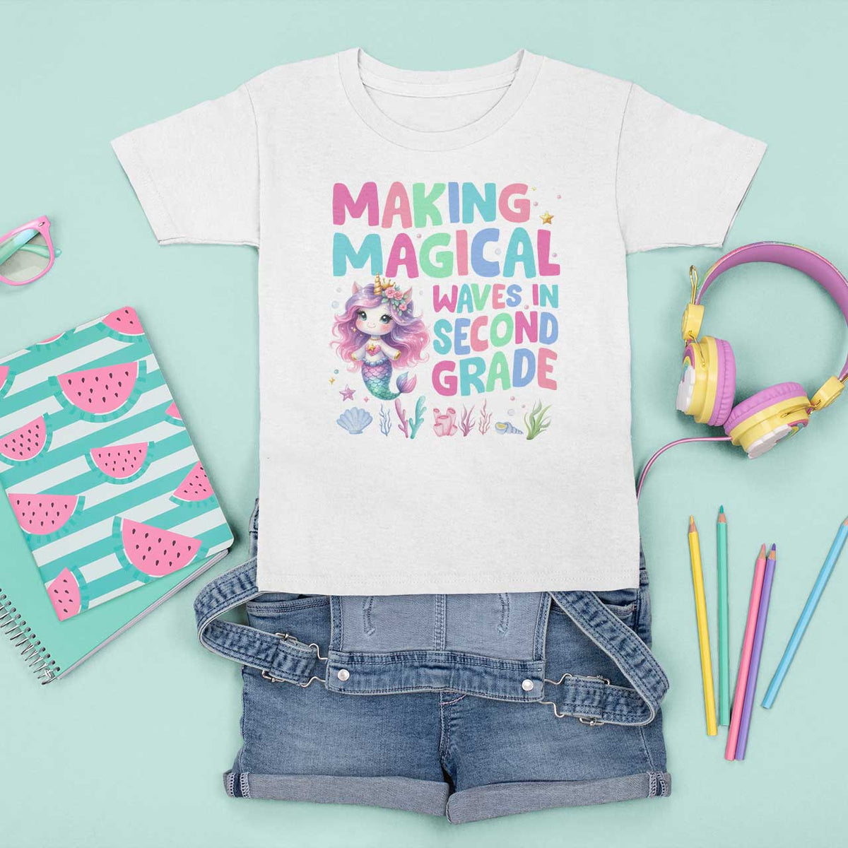2nd Grade Mermaid Unicorn T Shirt For Kid Making Magical Waves In Second Grade - Wonder Print Shop