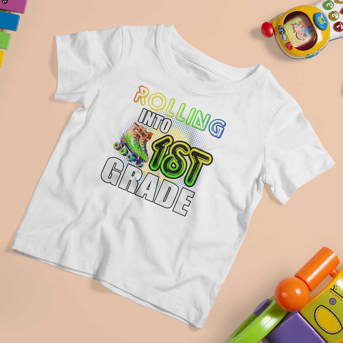 Rolling Into 1st Grade Skating T Shirt For Kid Back To School Rainbow Roller Skates - Wonder Print Shop